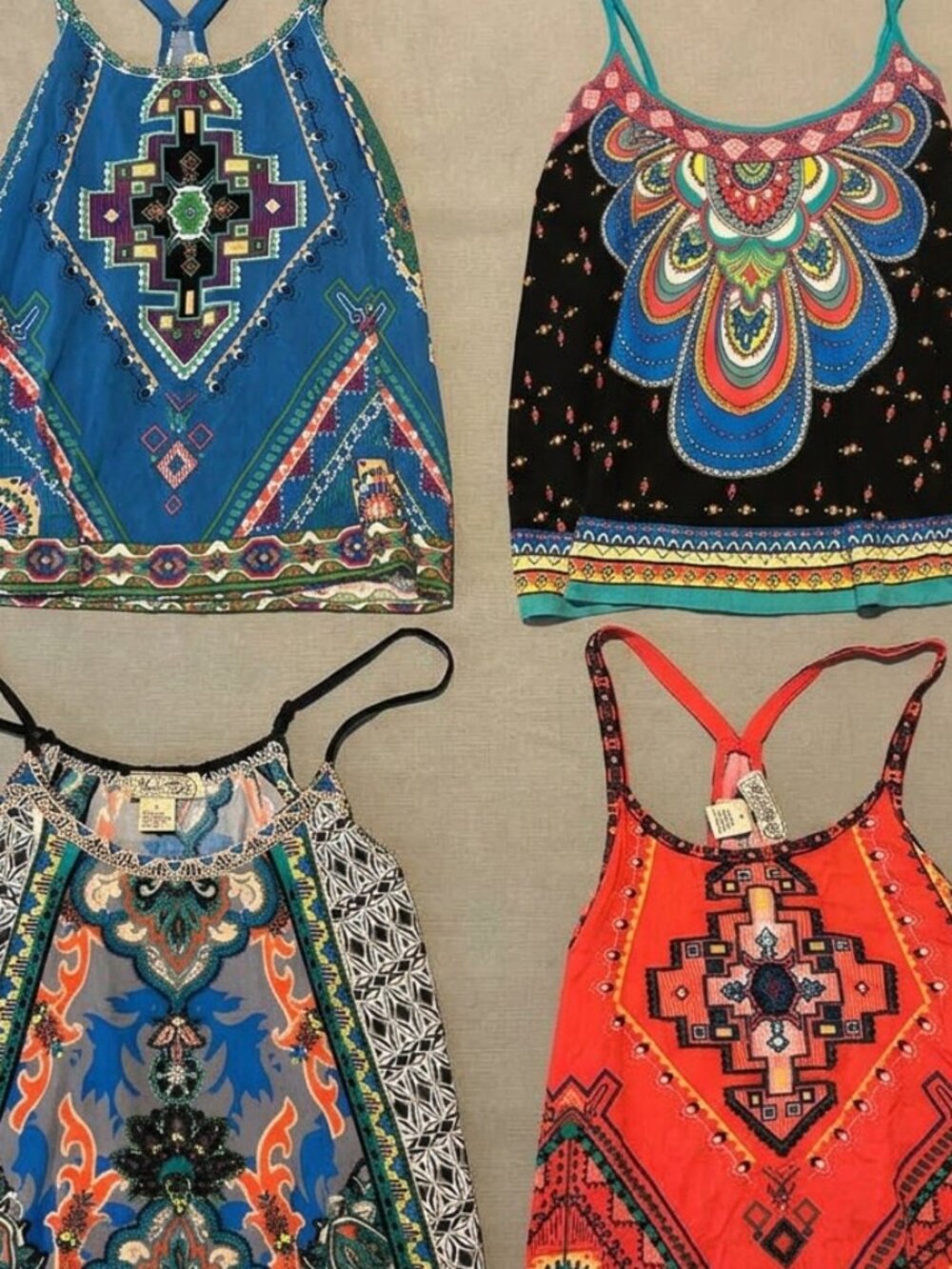 LOT OF 4: FLYING TOMATO Bohemian Mandala Embellished Cami Tank Tops Size S-M